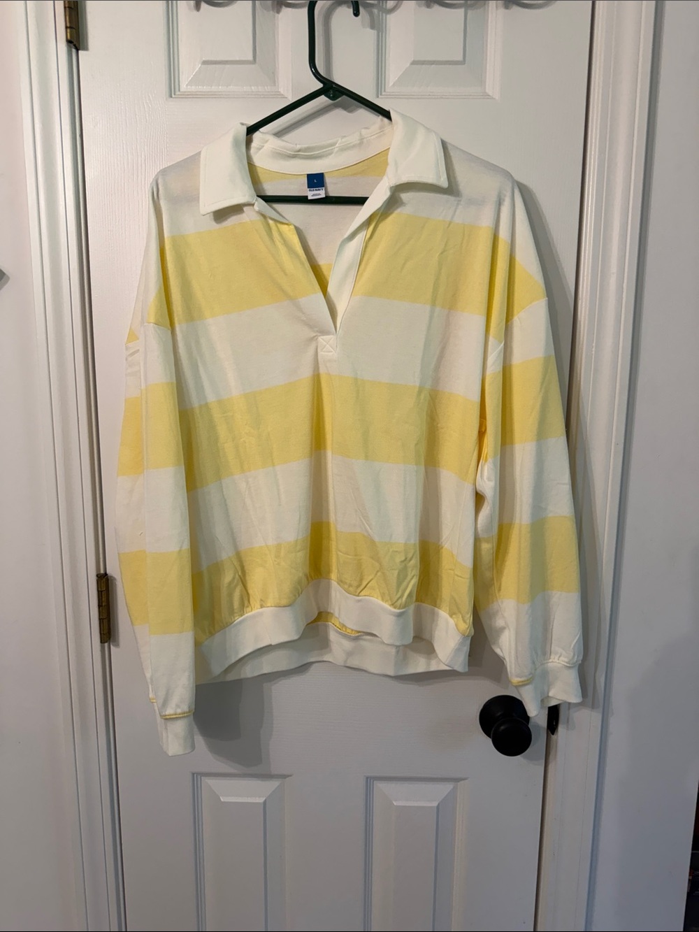 Womens Yellow and White Striped Rugby Style Top